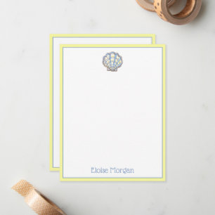 Preppy Blue and Yellow Plaid Scallop Seashell Note Card