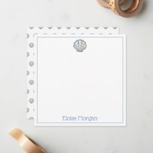 Preppy Blue and Yellow Plaid Scallop Seashell Note Card