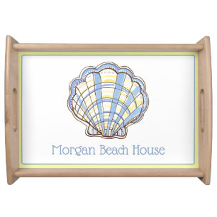 Preppy Blue and Yellow Plaid Scallop Seashell Serving Tray