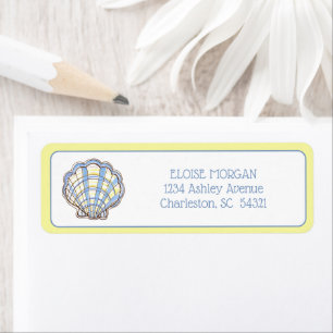 Preppy Blue and Yellow Plaid Scallop Shell Label