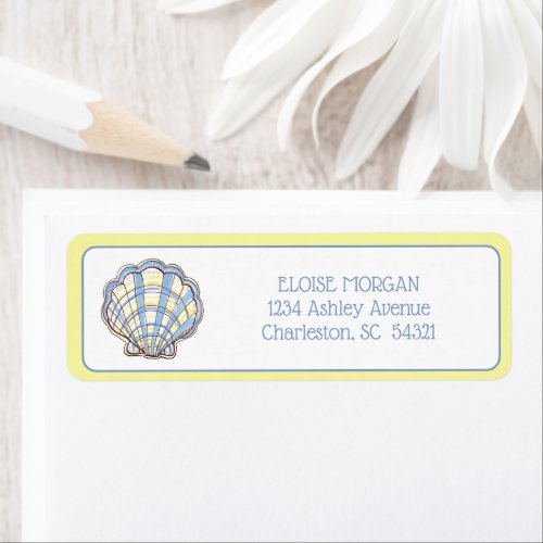 Preppy Blue and Yellow Plaid Scallop Shell Label