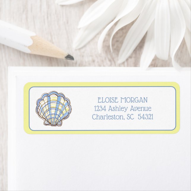 Preppy Blue and Yellow Plaid Scallop Shell Label (Insitu)