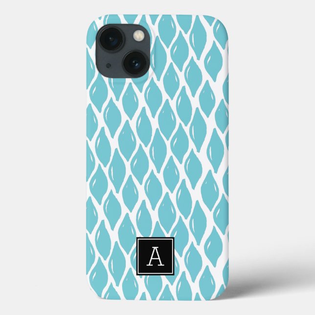Preppy BLUE AQUA TEAL Black Monogram Personalized Case-Mate iPhone Case (Back)
