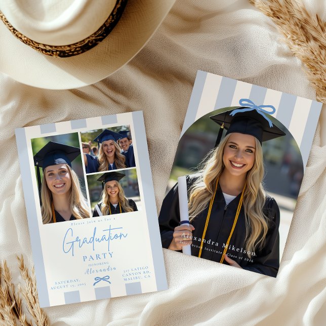 Preppy Blue Arch 4 Photo Graduatio Invitation (Creator Uploaded)