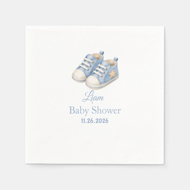 Preppy Blue Booties Design Baby Shower Napkin (Front)