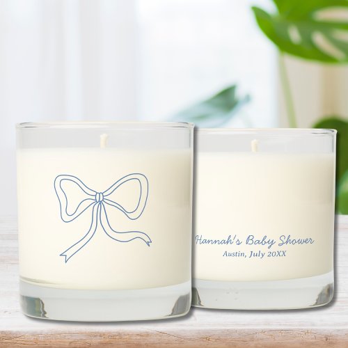 Preppy Blue Bow Baby Shower Favor Candle