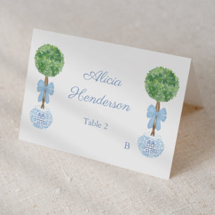 Preppy Blue Bow Boxwood Individual Place Card