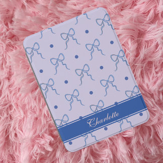 Preppy Blue Bow Custom Name Kindle Cover