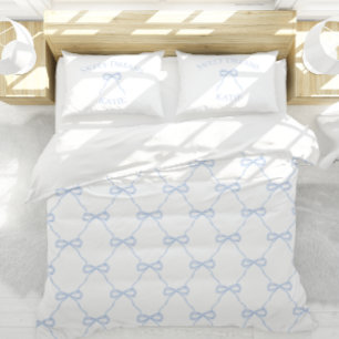 Preppy Blue Bow Grandmillennial Style Duvet Cover