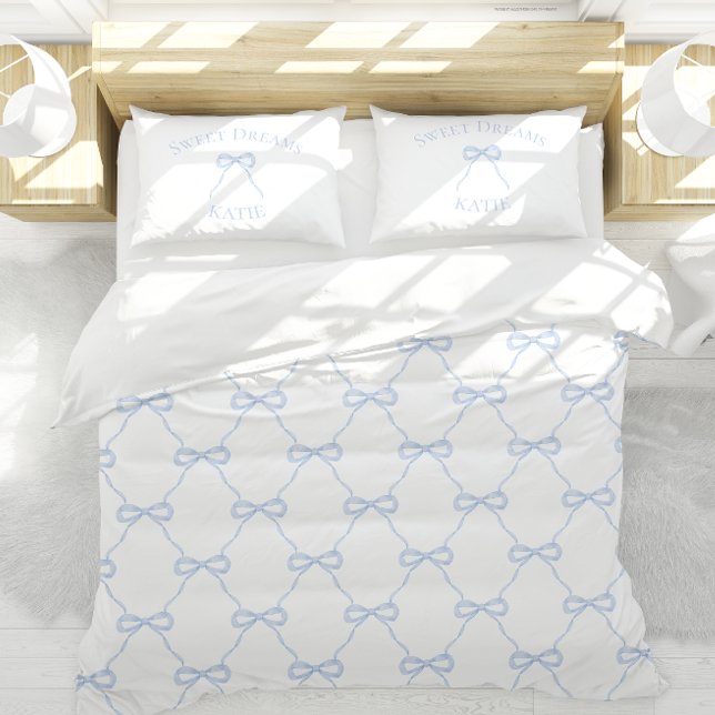 Preppy Blue Bow Grandmillennial Style Duvet Cover (With matching pillow and duvet cover)