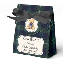Preppy Blue Bow Teddy Bear Tartan Birthday Favor Boxes