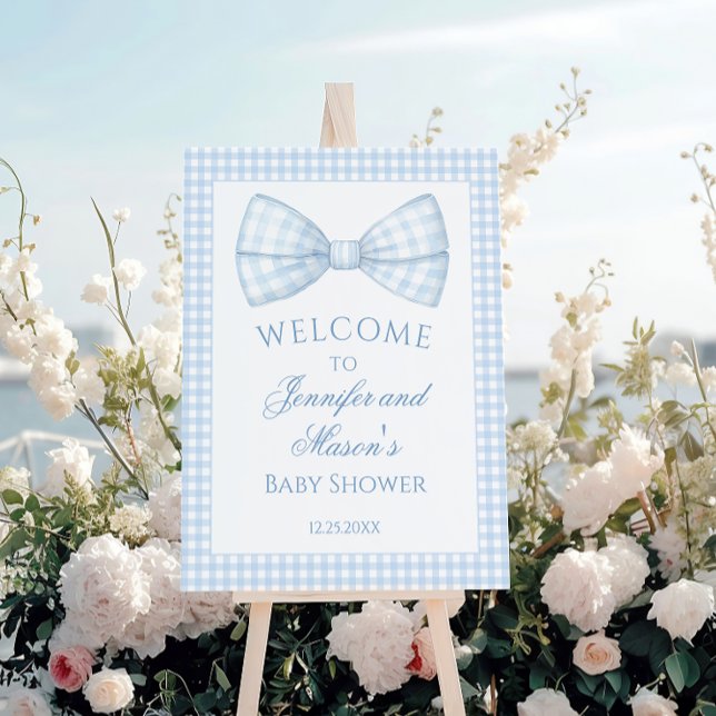 Preppy blue bow tie baby shower welcome sign board (Creator Uploaded)