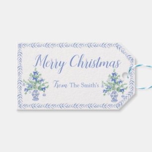 Preppy Blue Chinoiserie Christmas Tree Ginger Jars Gift Tags