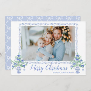 Preppy Blue Chinoiserie Christmas Tree Ginger Jars Holiday Card