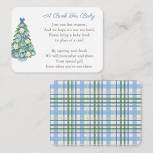 Preppy Blue Christmas Bring A Book For Baby Shower Enclosure Card