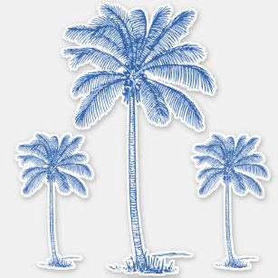 Preppy Blue Coastal Palmetto Palm Trees Sticker