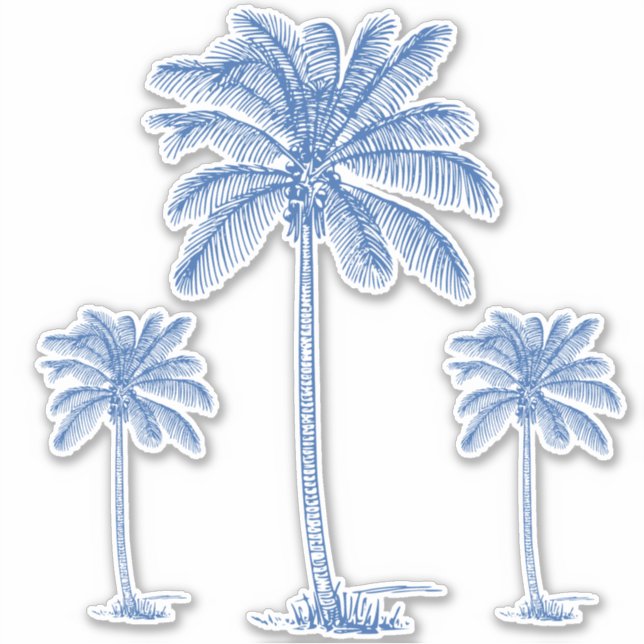 Preppy Blue Coastal Palmetto Palm Trees Sticker (Front)