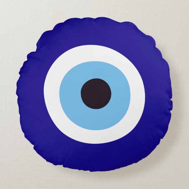 Preppy Blue Evil Eye Round Pillow (Front)