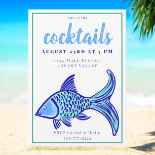 Preppy Blue Fish Coastal Cocktail Party  Invitation
