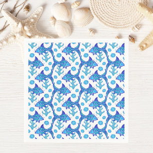 Preppy Blue Fish Pattern Coastal Style Napkins