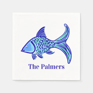 Preppy Blue Fish Personalized  Napkins