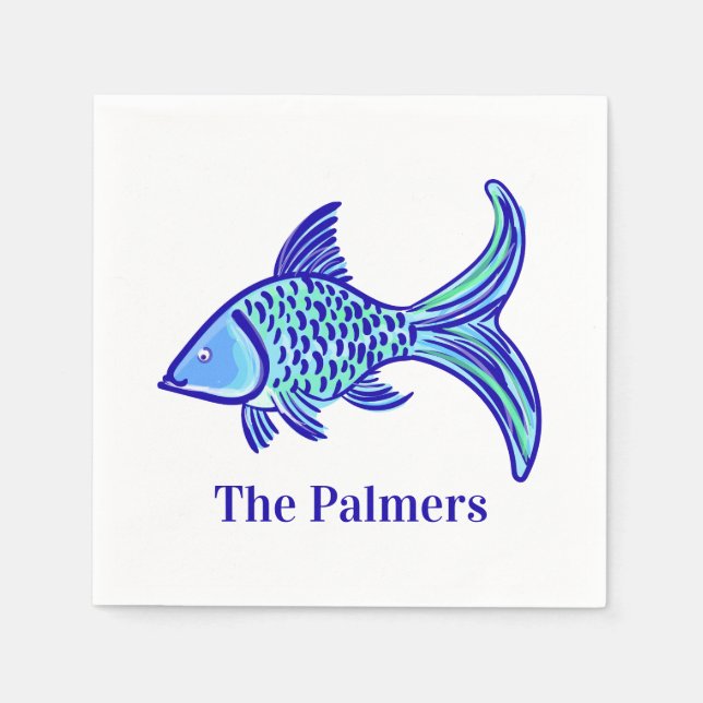 Preppy Blue Fish Personalized  Napkins (Front)