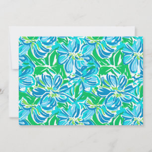 Preppy Blue Floral Greenery Invitation