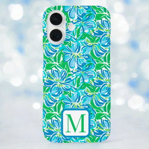 Preppy Blue Floral Monogram iPhone 16 Case