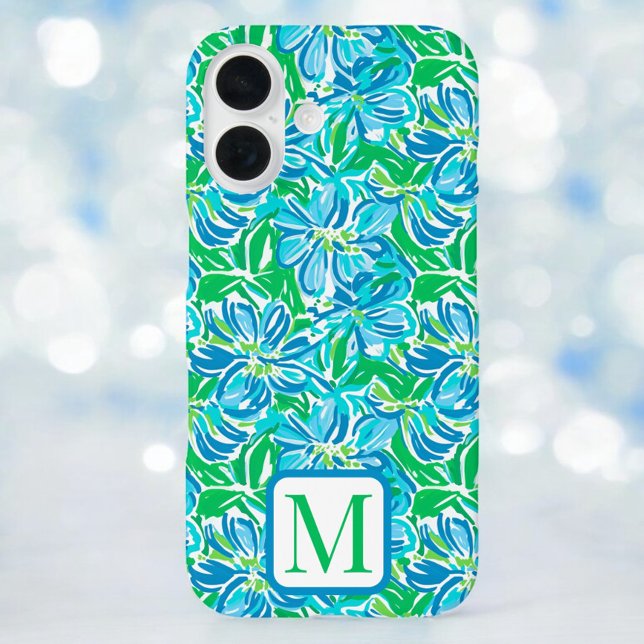 Preppy Blue Floral Monogram Case-Mate iPhone Case (Creator Uploaded)