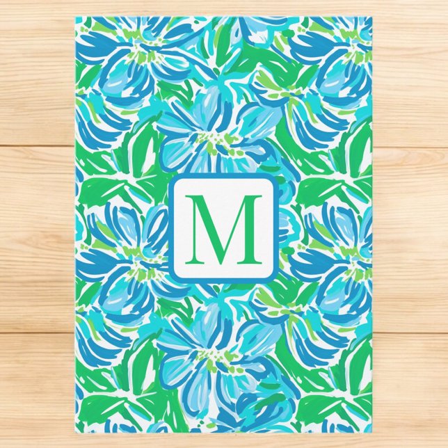 Preppy Blue Floral Monogram Southern Note Cards (Creator Uploaded)