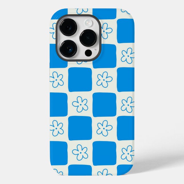 Preppy Blue Flower Checkered Pattern Case-Mate iPhone Case (Back)