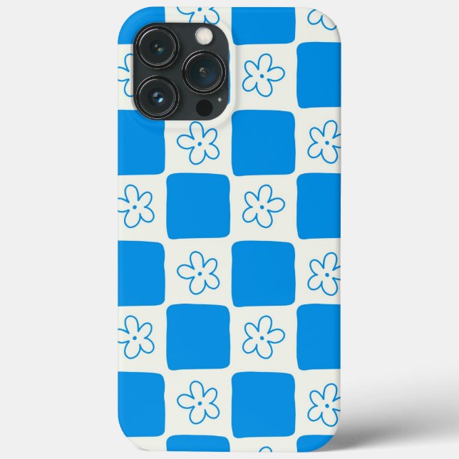 Preppy Blue Flower Checkered Pattern Case-Mate iPhone Case (Back)