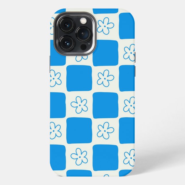 Preppy Blue Flower Checkered Pattern Iphone Case (Back)