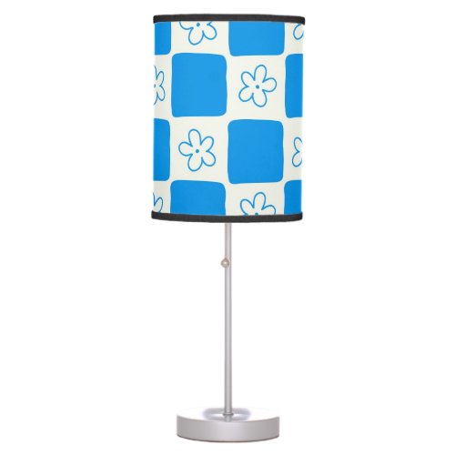 Preppy Blue Flower Checkered Pattern Table Lamp