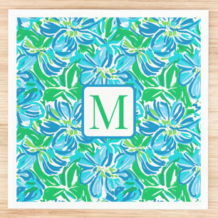 Preppy Blue Flowers Monogram Napkins