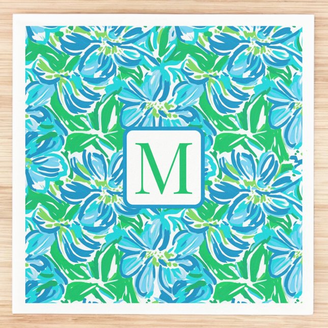 Preppy Blue Flowers Monogram Napkins (Creator Uploaded)