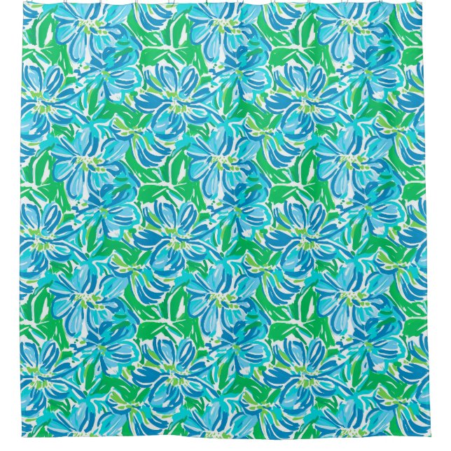 Preppy Blue Flowers  Shower Curtain (Front)