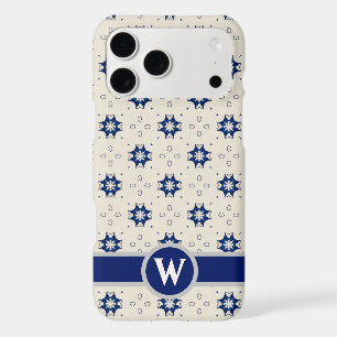 Preppy Blue Geometric Pattern Monogram Safety iPhone 17 Pro Max Case