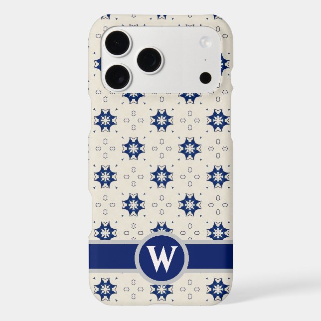 Preppy Blue Geometric Pattern Monogram Safety Case-Mate iPhone Case (Back)