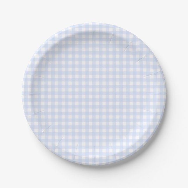 Preppy Blue Gingham Birthday Party Paper Plates (Front)