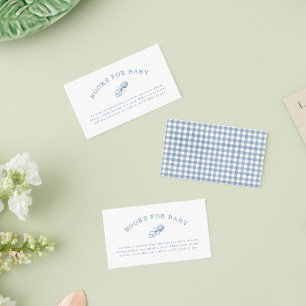 Preppy Blue Gingham Boy Baby Shower Books For Baby Enclosure Card