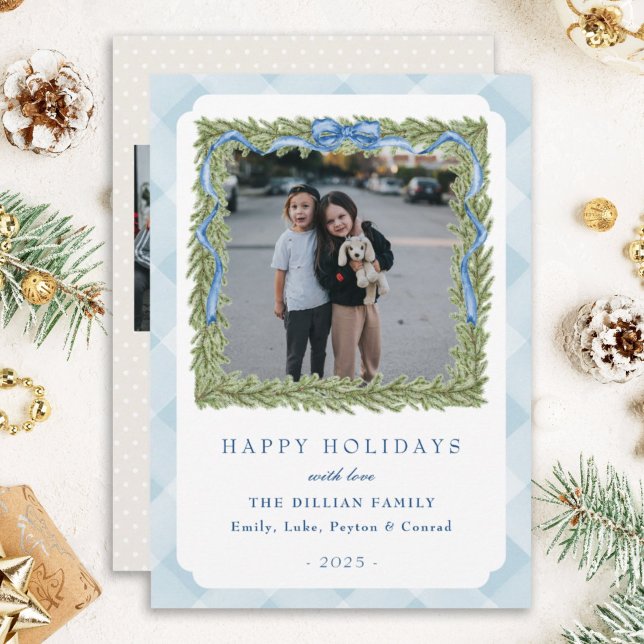 preppy blue gingham photo holiday cards (Creator Uploaded)