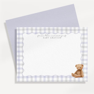 Preppy Blue Gingham Teddy Bear Nursery Note Card