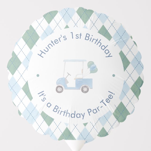 Preppy Blue Golf Cart 1st Birthday Par-Tee Party Balloon (Front)