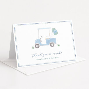 Preppy Blue Golf Cart Baby Boy Shower Letterpress Thank You Card