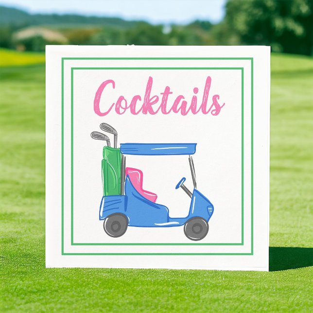 Preppy Blue Golf Cart Cocktail Party Napkins (Creator Uploaded)