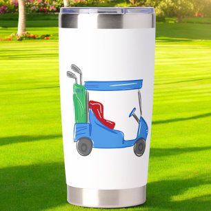 Preppy Blue Golf Cart Golfer Monogram Insulated Tumbler