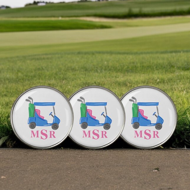 Preppy Blue Golf Cart Monogram Golf Ball Marker (Creator Uploaded)