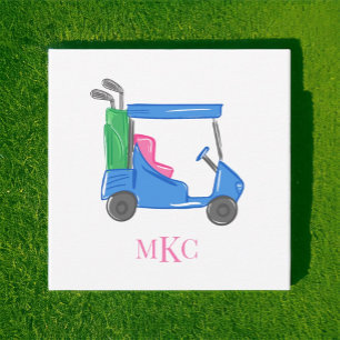 Preppy Blue Golf Cart Monogram Golfer Note Card