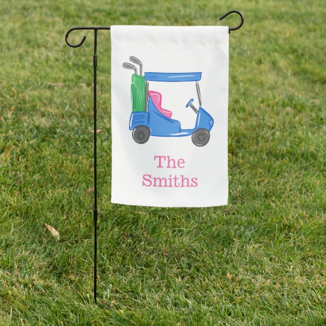 Preppy Blue Golf Cart Personalized Garden Flag (In SItu)